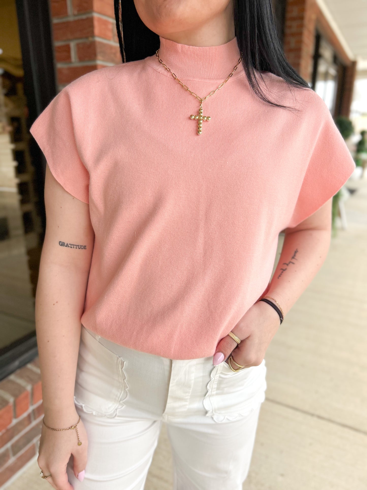 Edith Mock Neck Top - Apricot