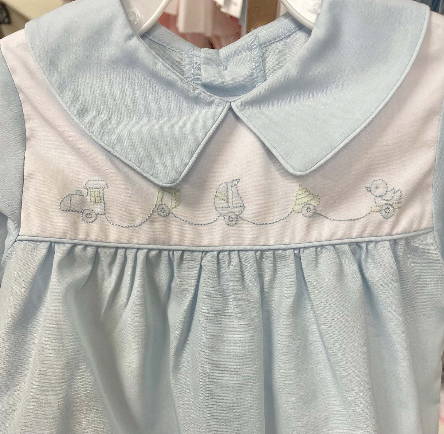 Blue Embroidered Train Toy Convertible Outfit