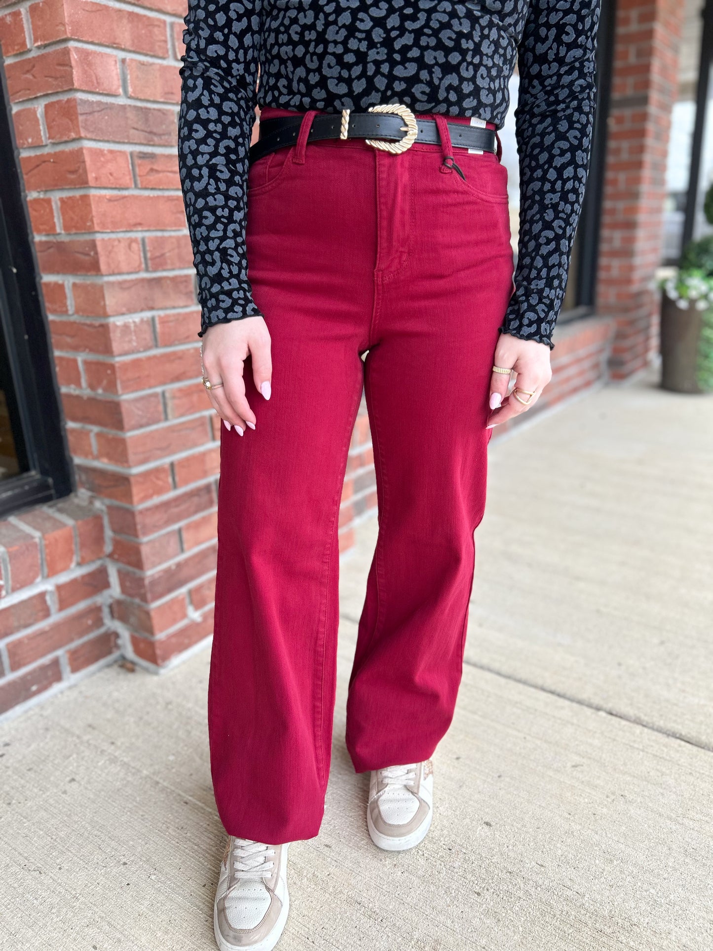 Red Heart Shaped Pockets Straight Leg Jeans