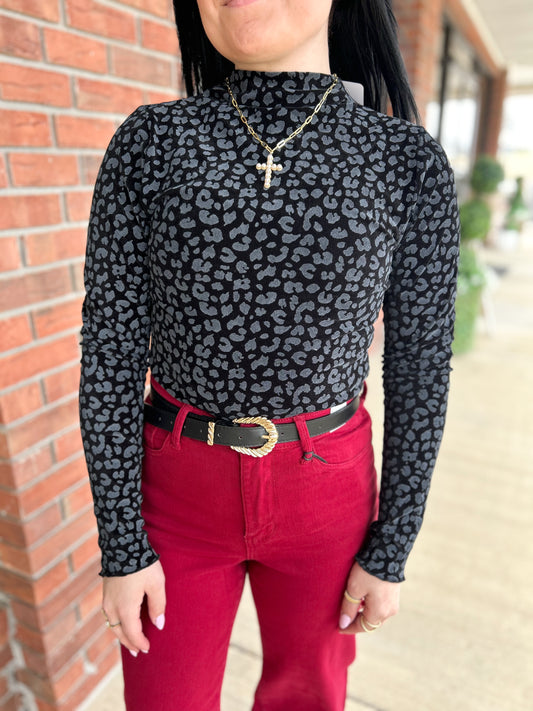 Black Leopard Layering Top