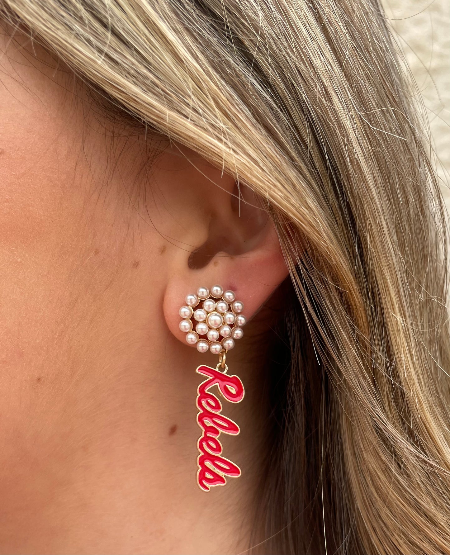 Ole Miss Pearl Cluster Enamel Drop Earrings