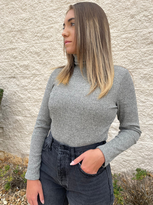 Meant For You Heather Grey Turtleneck Top