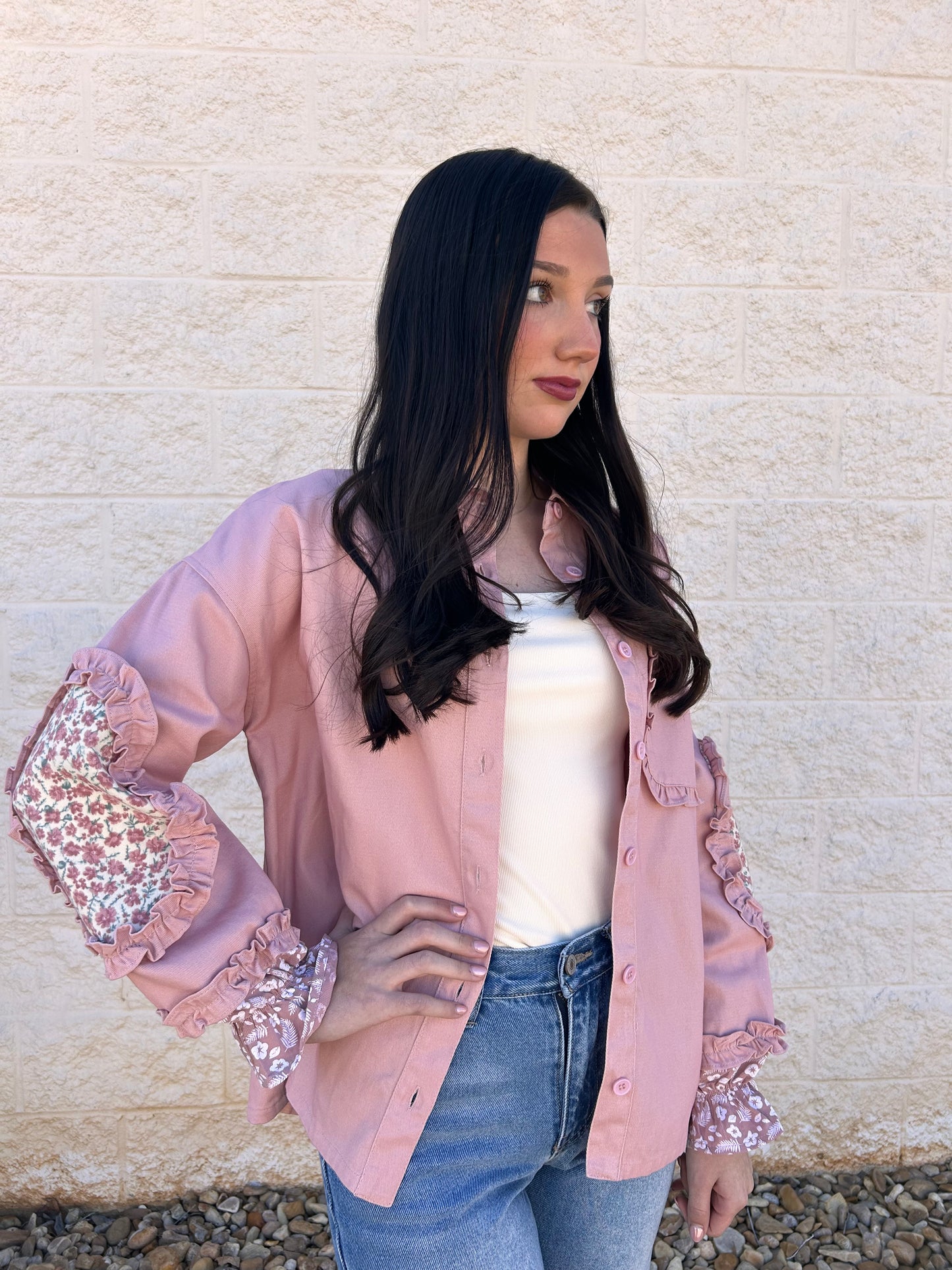 Parker Ruffle Detail Button Up Top