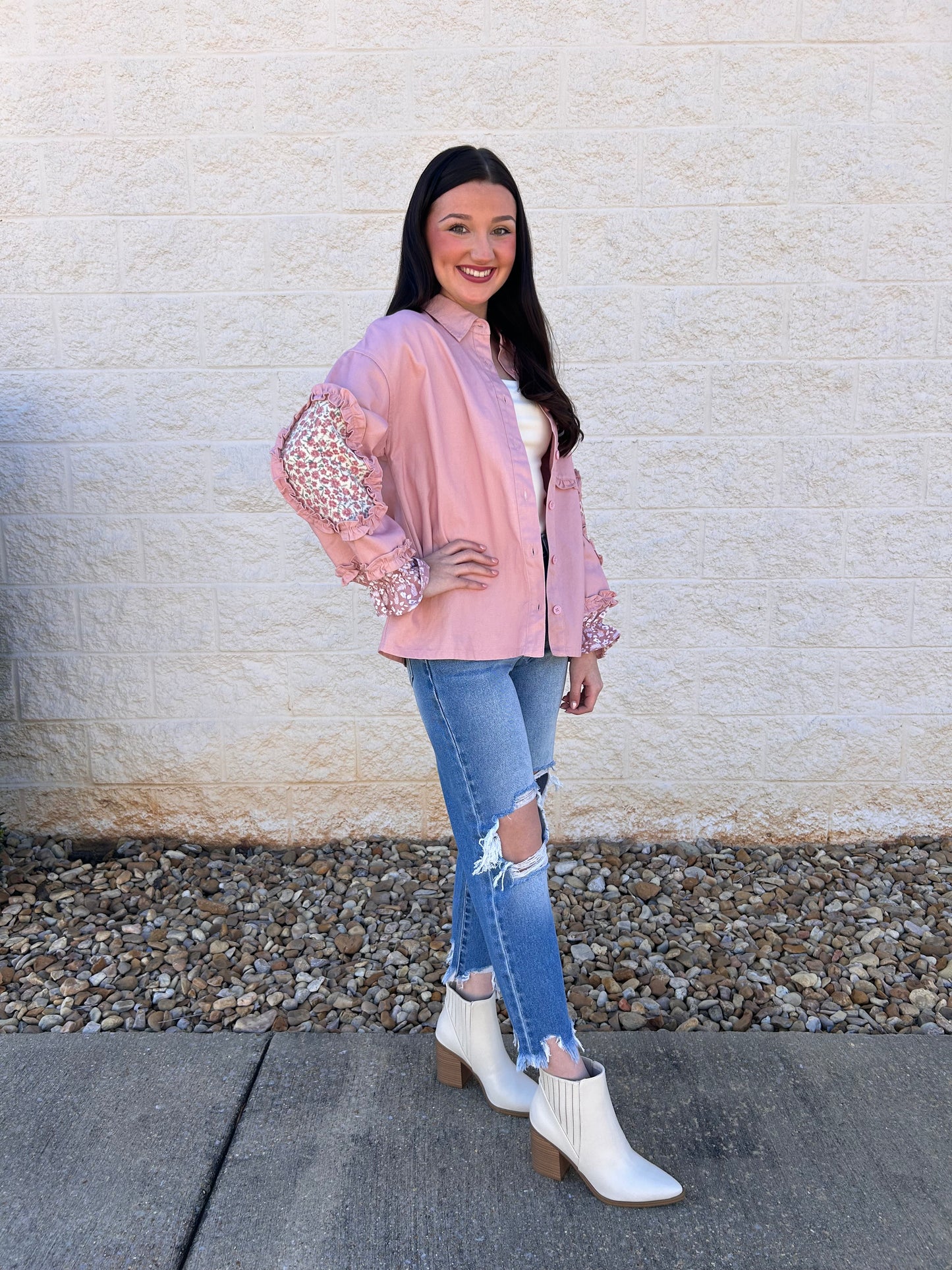 Parker Ruffle Detail Button Up Top