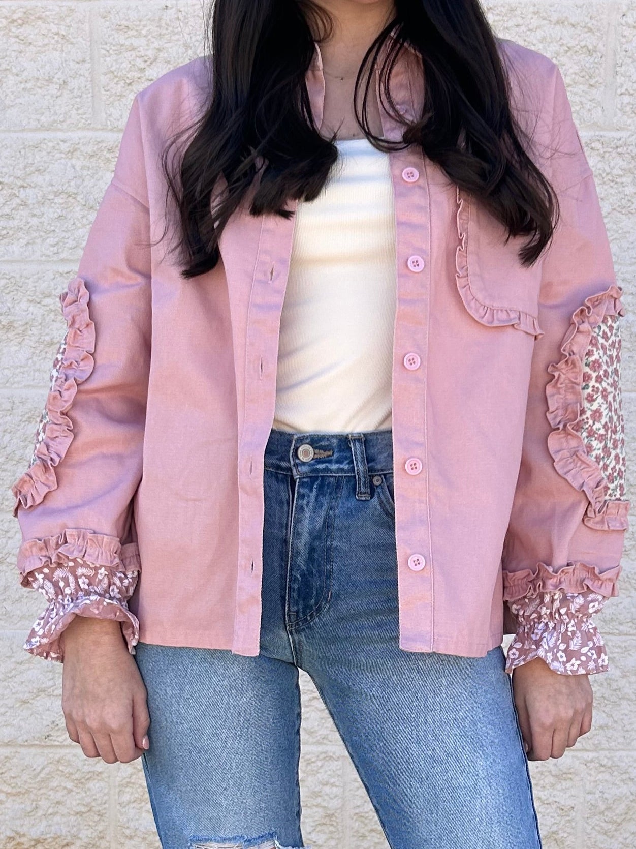 Parker Ruffle Detail Button Up Top