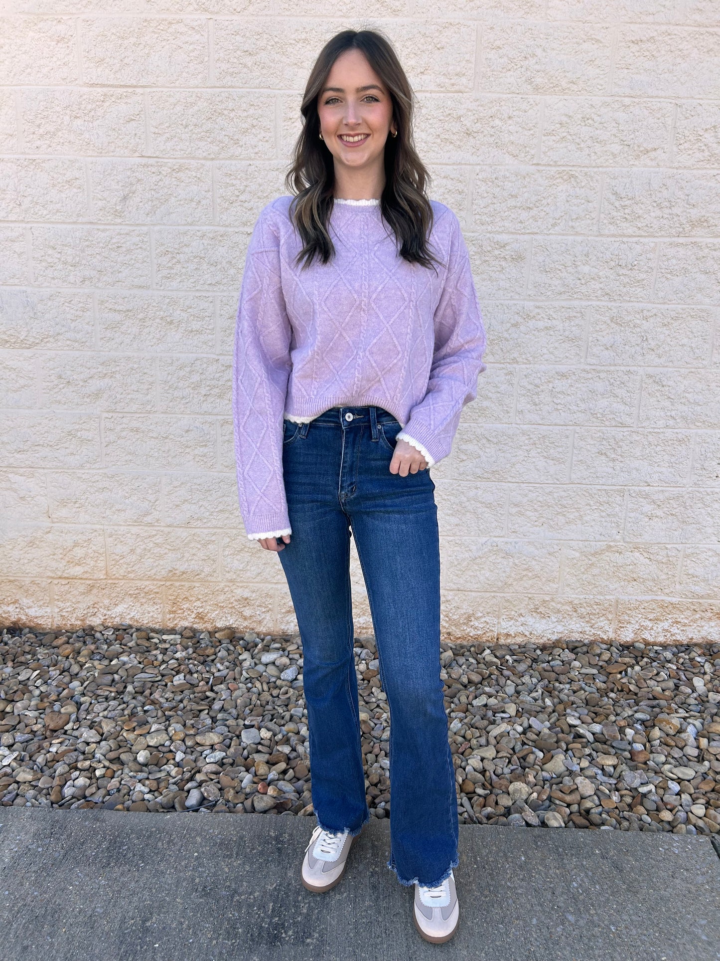 Light On My Feet Lilac Cableknit Cropped Sweater