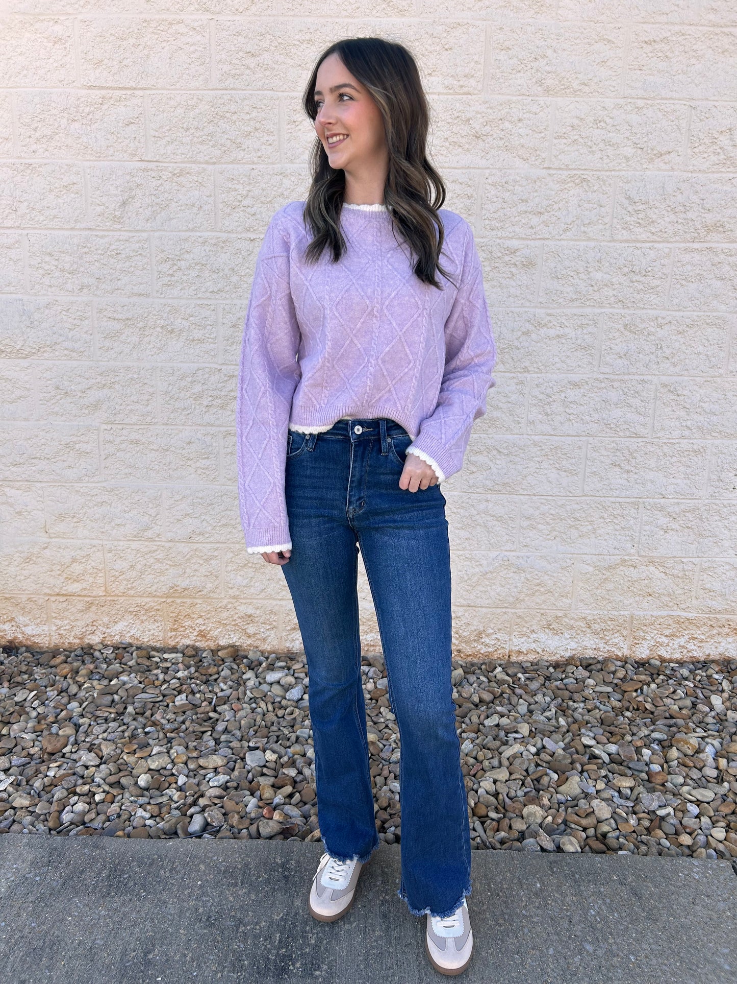 Light On My Feet Lilac Cableknit Cropped Sweater