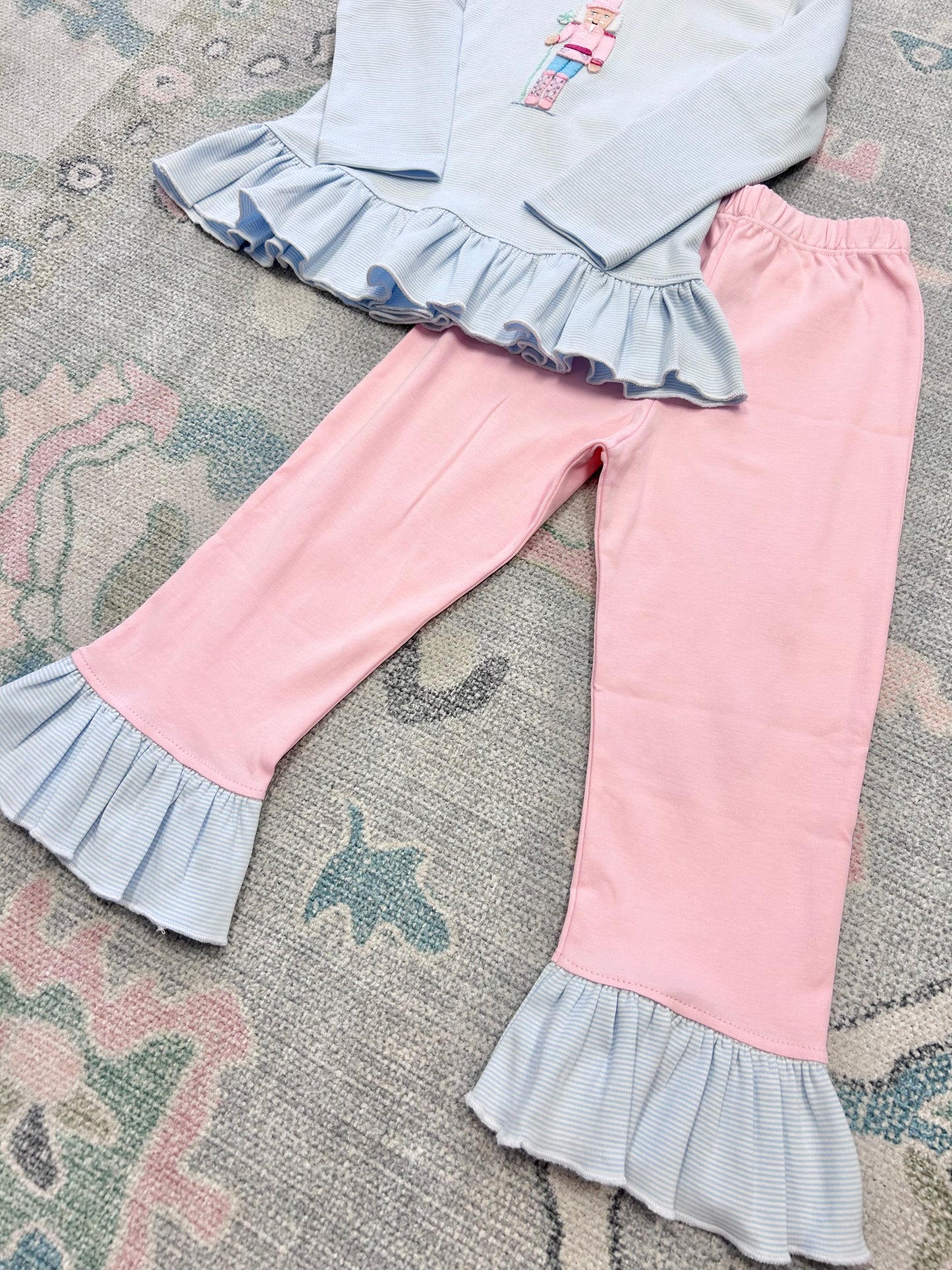 Light Blue Girl Nutcracker Ruffle Pant Set
