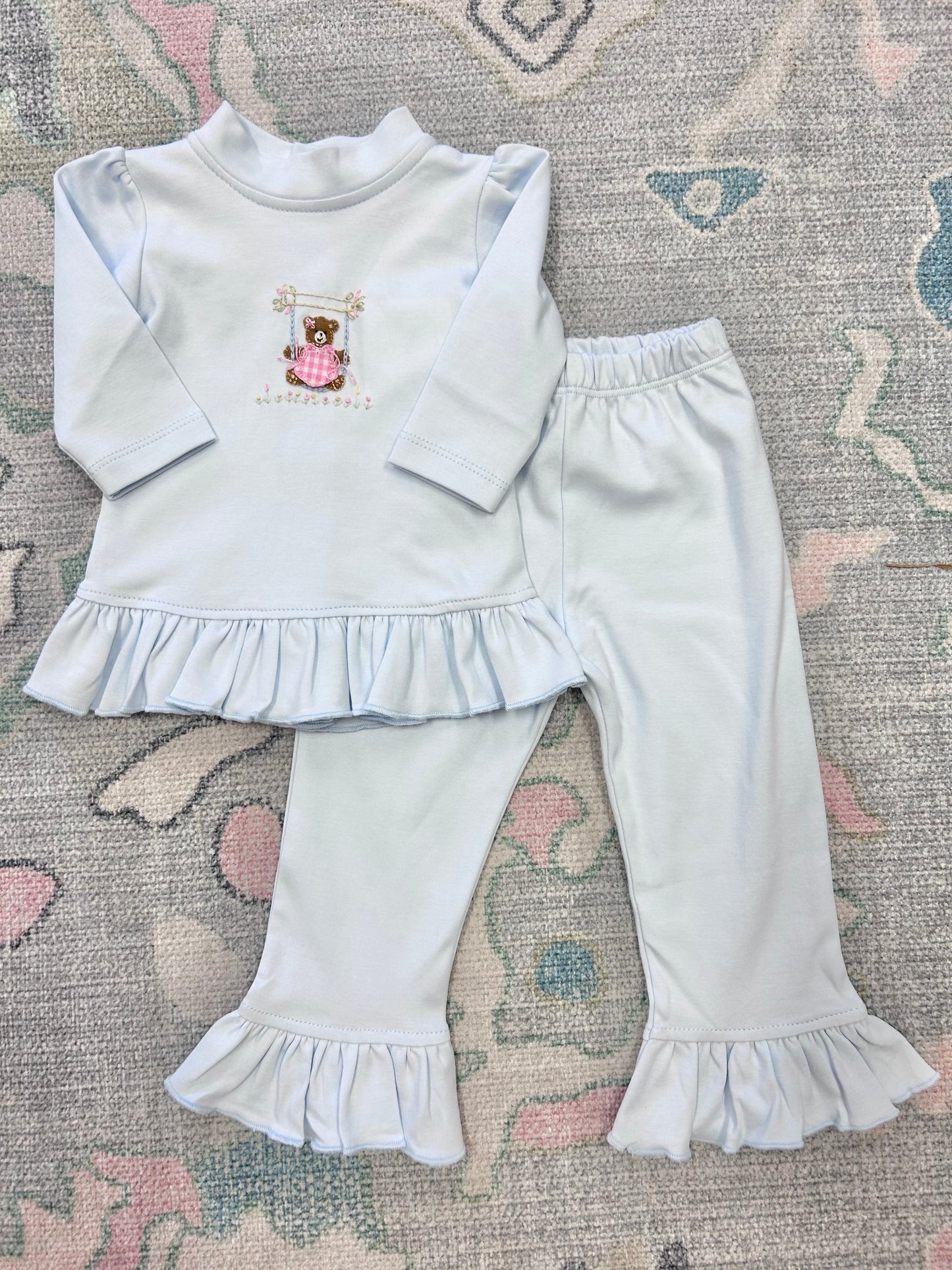 Light Pink Swinging Bear Ruffle Pant Set