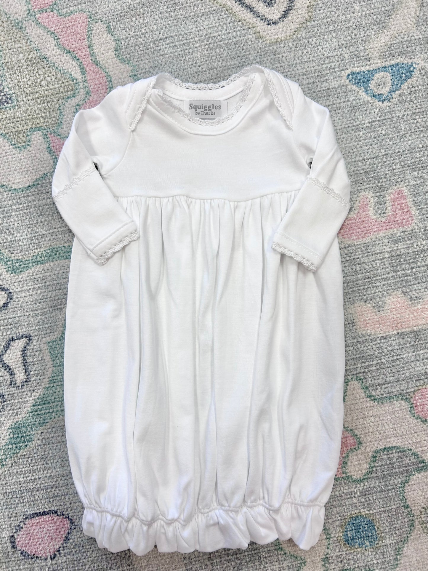 White Lap Shoulder Gown with White Trim