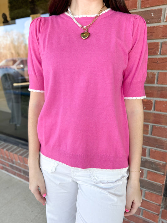 Go-Getter Pom Pom Puff Sleeve Top