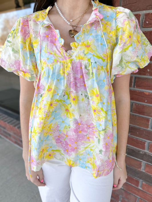 Bright Days Ahead Scallop Trim Babydoll Top