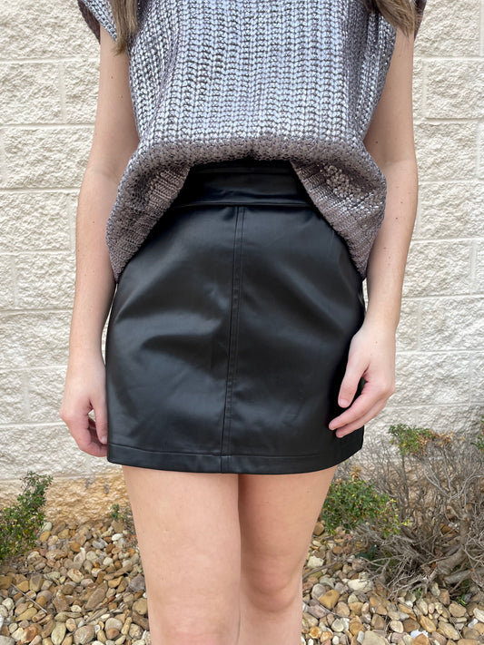 On The Edge Black Leather Skirt