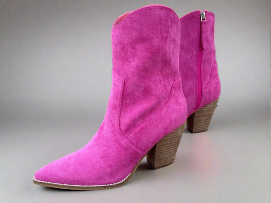 Think Pink Suede Western Boots