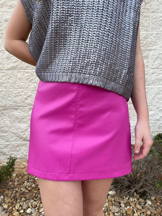 On The Edge Pink Leather Skirt
