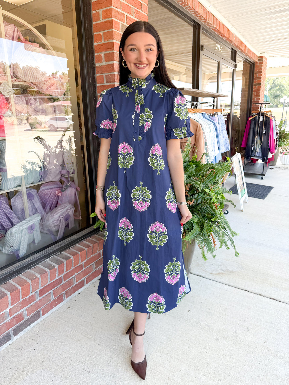 Midnight Manor Ruffle Collar Midi Dress