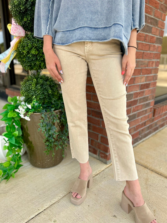 To The Point Sand Beige Straight Crop Jeans