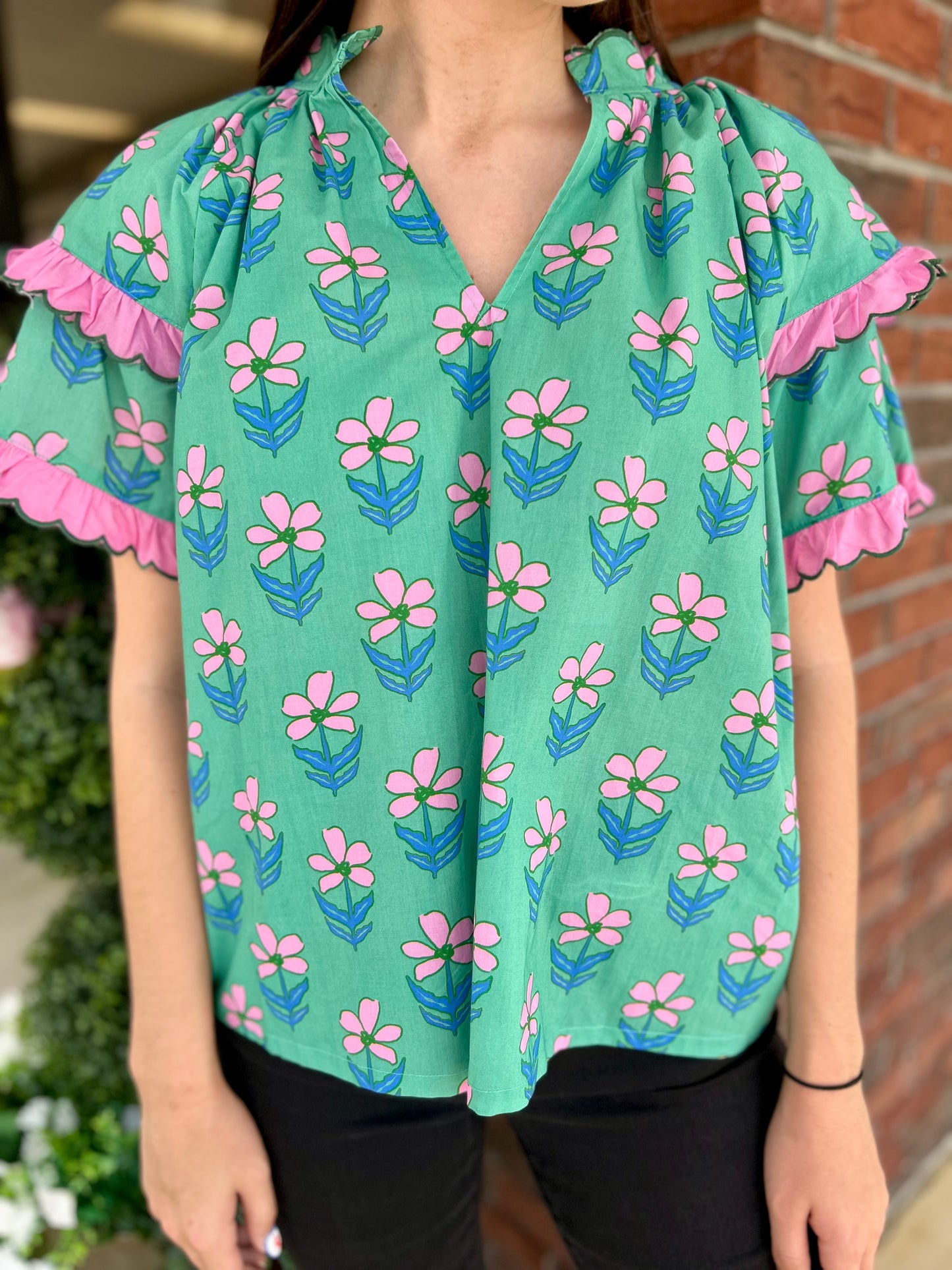 Pretty Preppy Ruffle Sleeve Floral Blouse