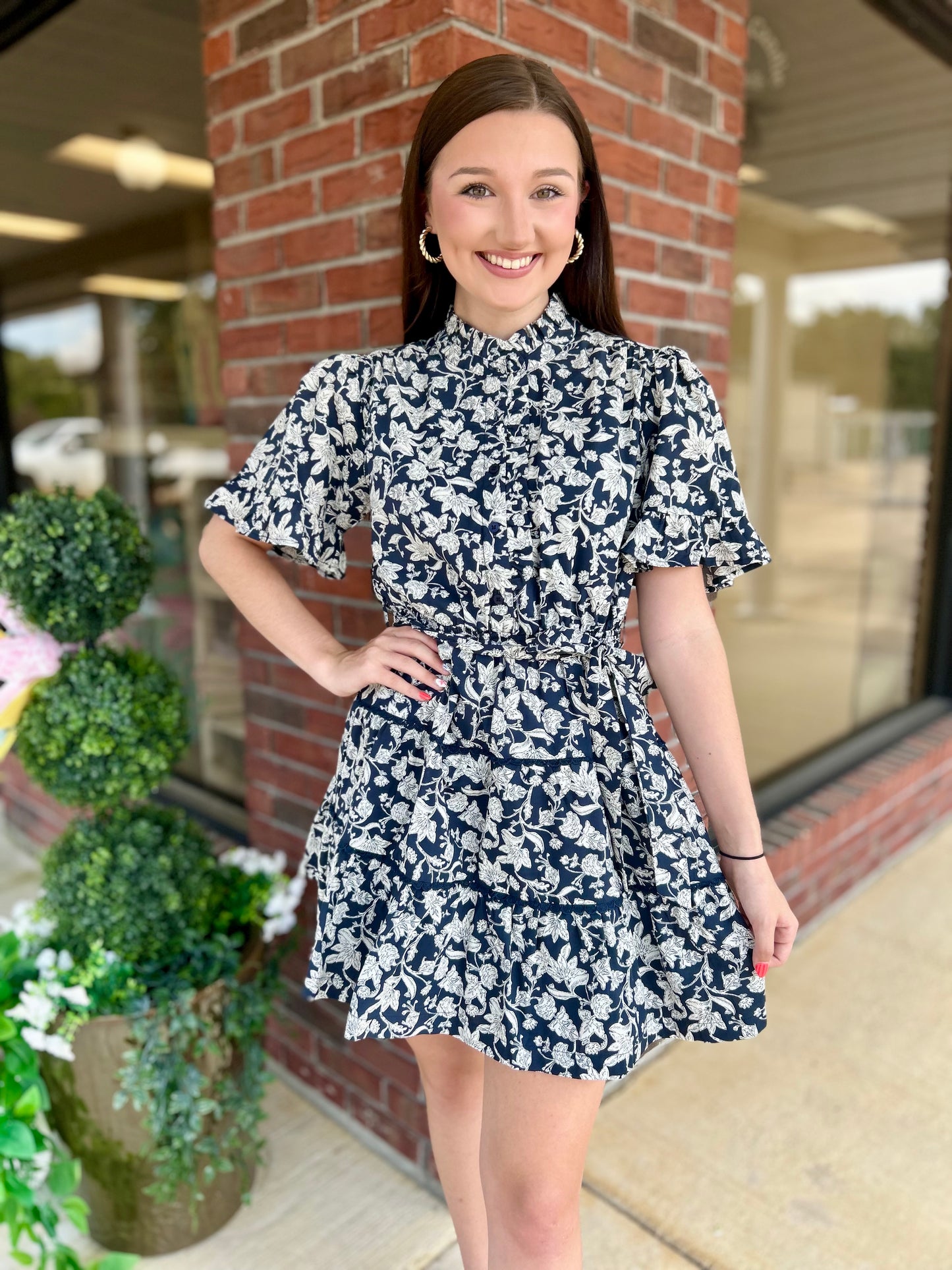 Midnight Bliss Button Down Floral Mini Dress