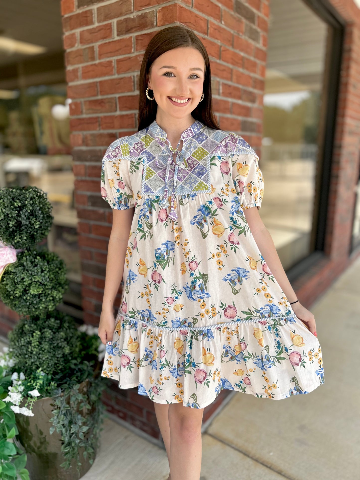 Garden Club Floral Patchwork Babydoll Dress