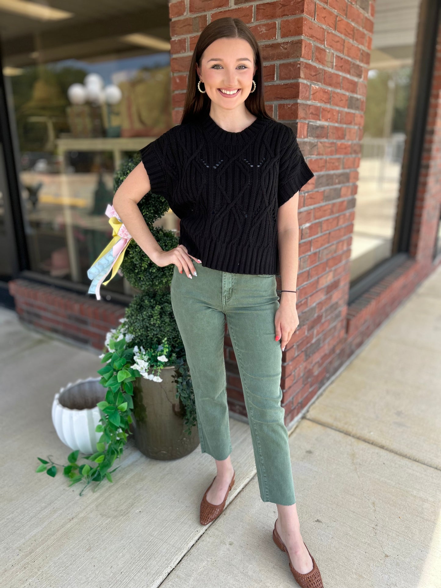 Twilight Black Cable Knit Short Sleeve Sweater Top