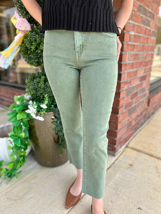 To The Point Olive Straight Leg Crop Jeans