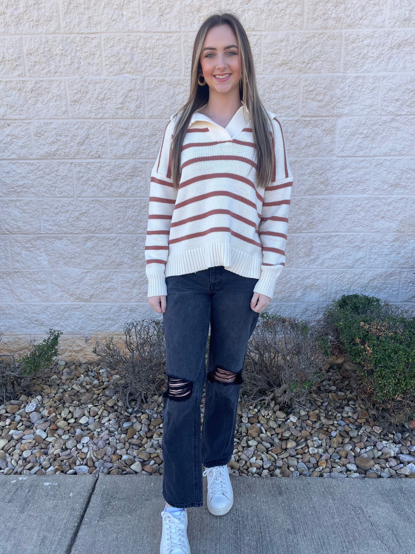 Go Getter Ivory Striped Sweater