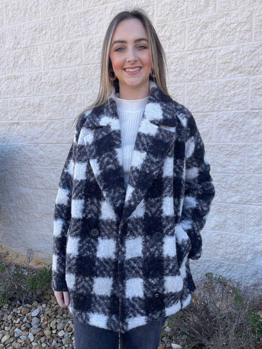 By Your Side Black & White Plaid Coat