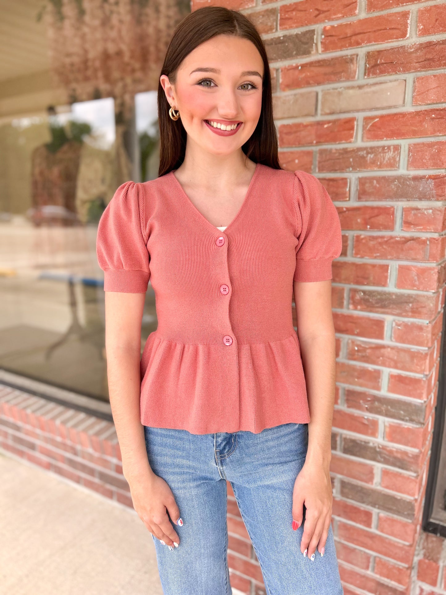 Peplum Poetry Button-up Top