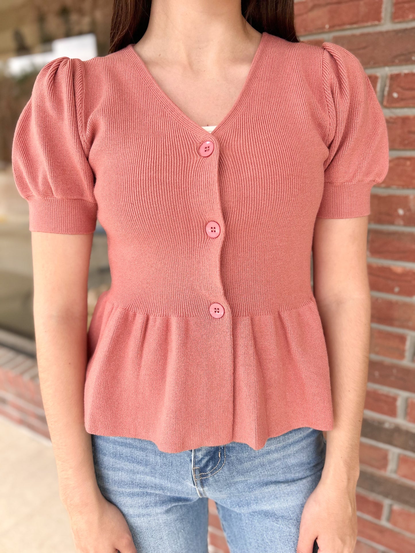 Peplum Poetry Button-up Top