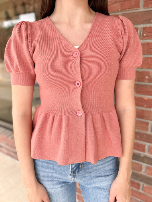 Peplum Poetry Button-up Top