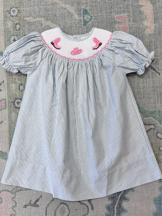 Cowgirl Boots & Hat Smocked Dress