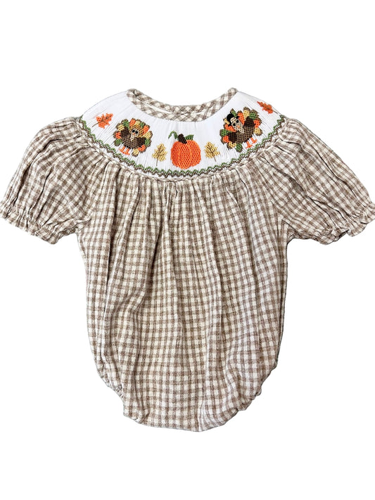 Turkey Smocked Girl Bubble