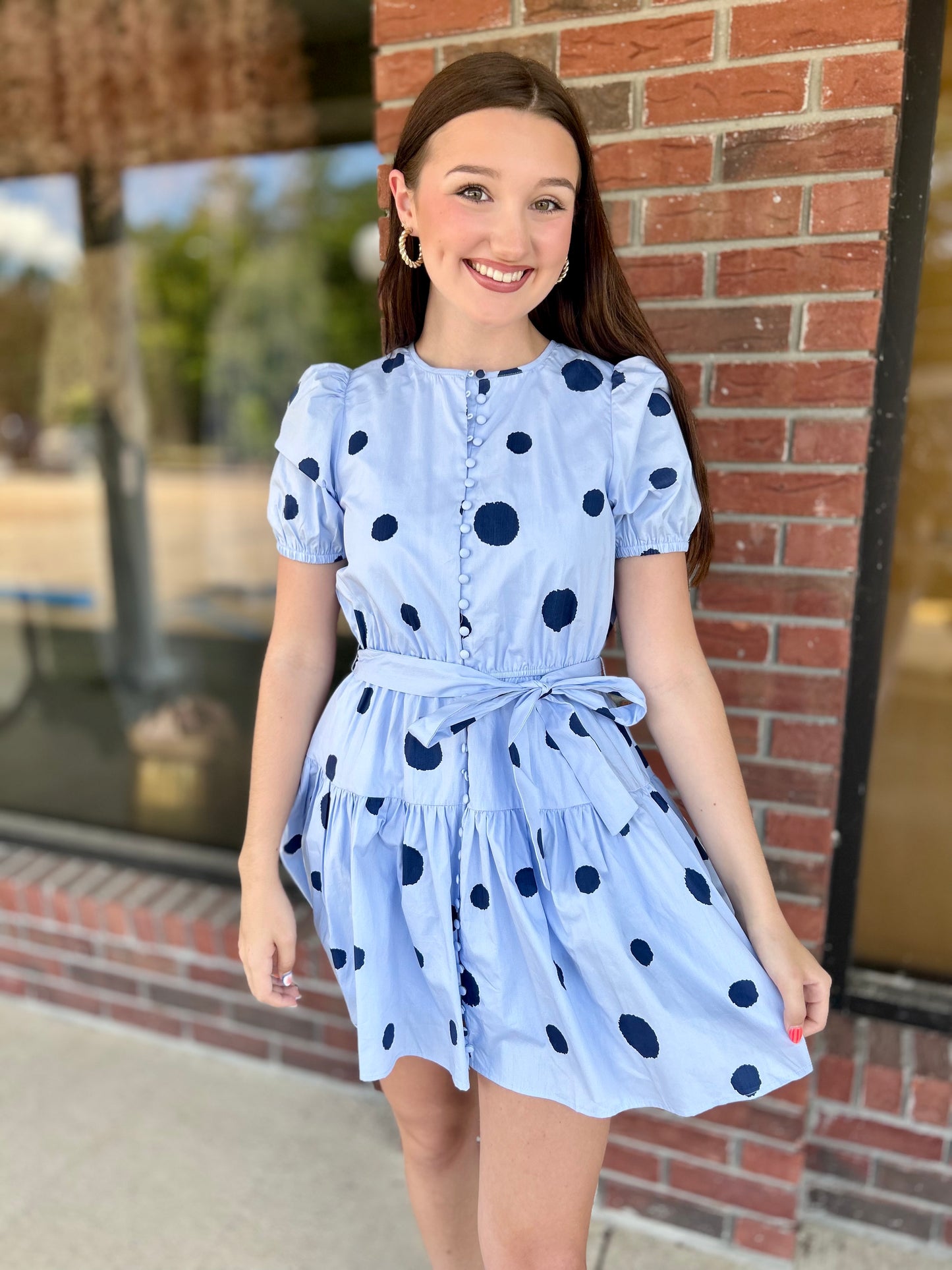 Going Groving Powder Blue Polka Dot Dress