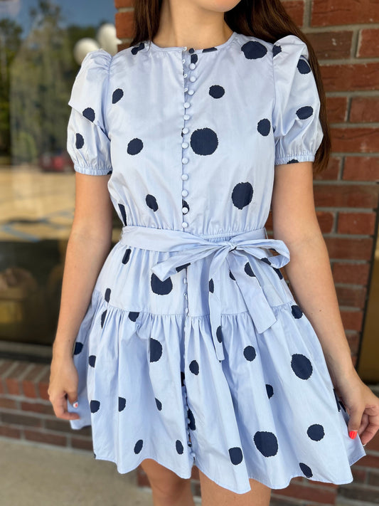 Going Groving Powder Blue Polka Dot Dress