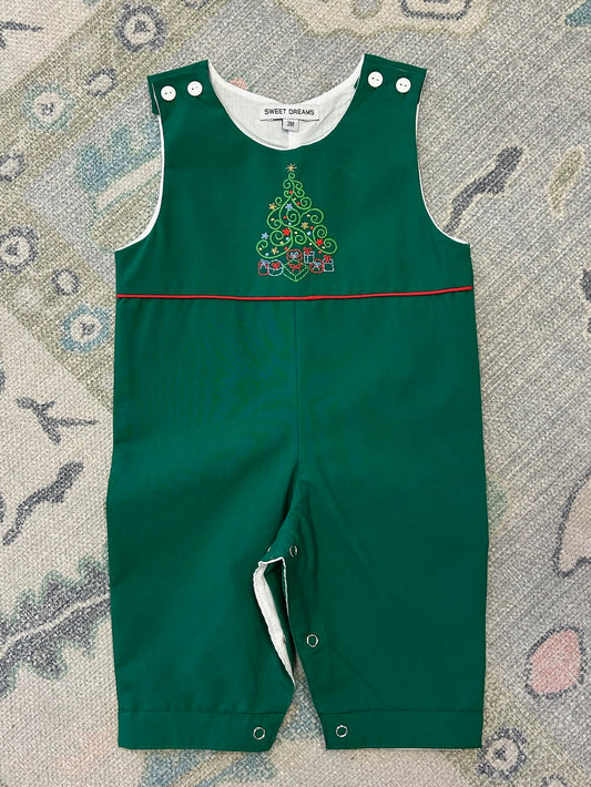 Christmas Tree Embroidered Hunter Green Longall