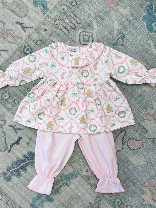 Christmas Bow Trellis Print Pants Set