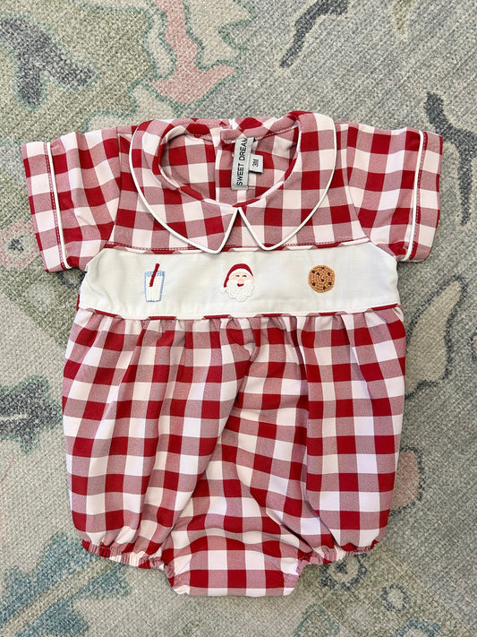 Santa & Cookie Red Gingham Boy Bubble
