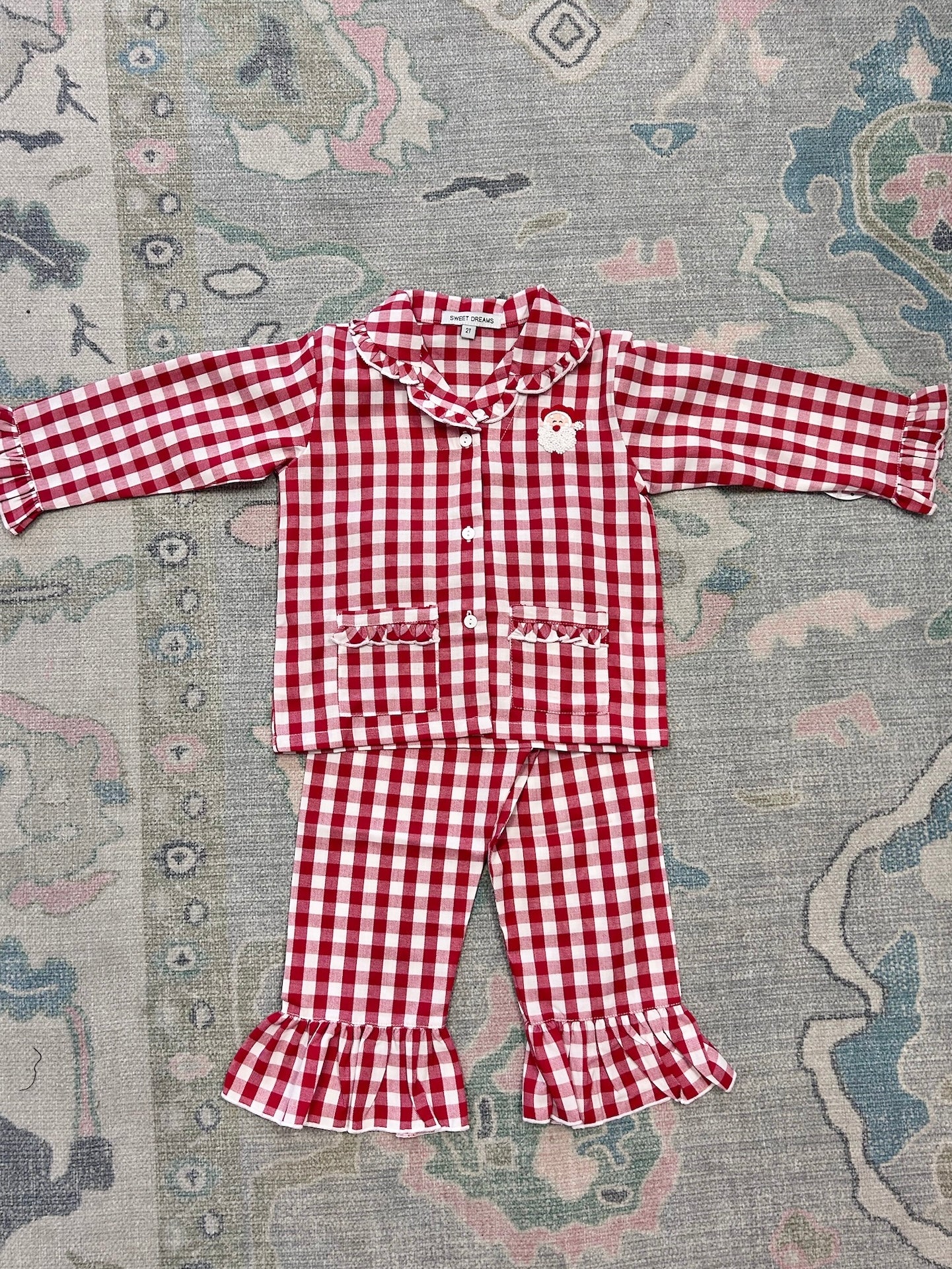 Santa Embroidered Girl Pajamas