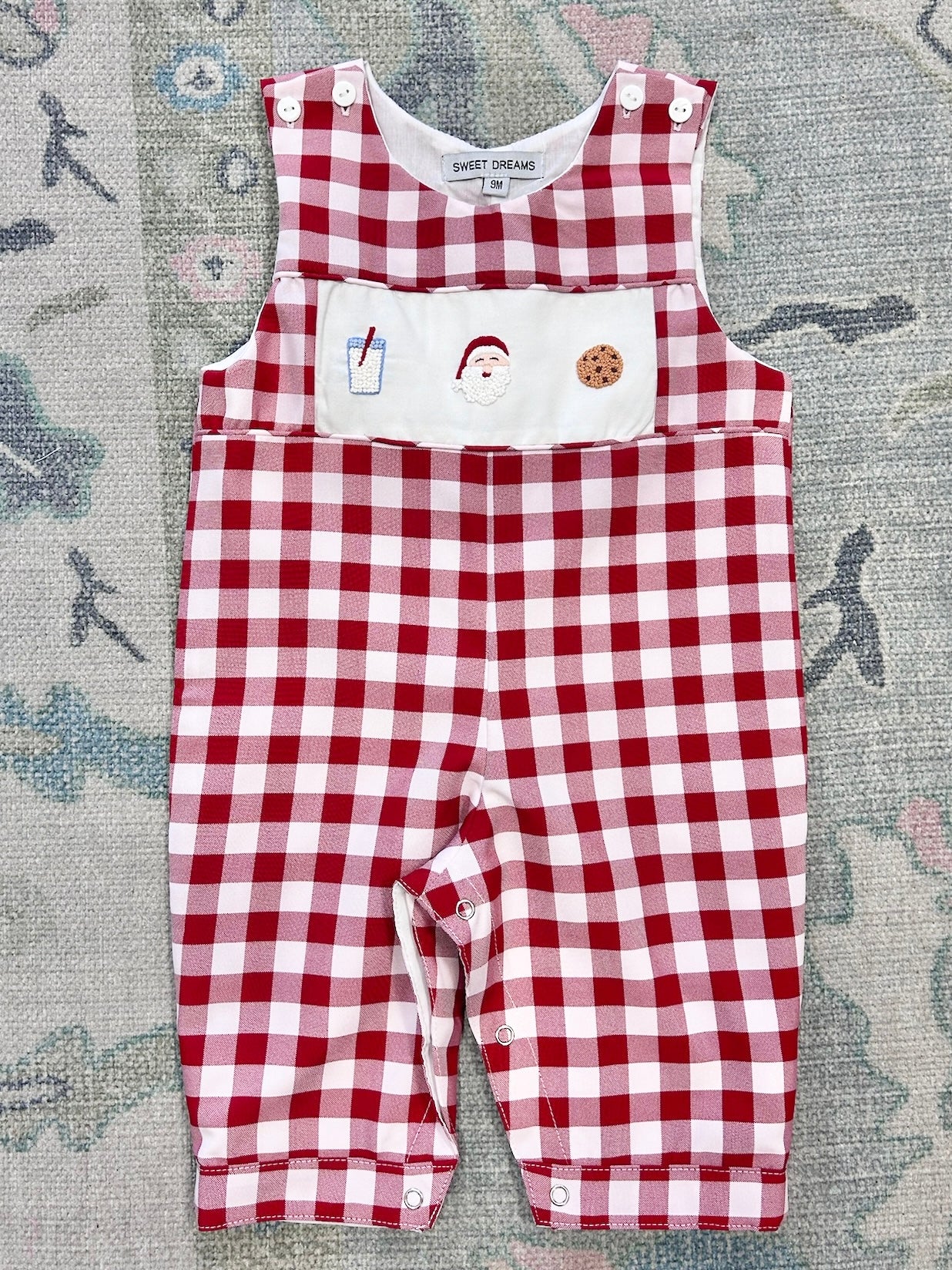 Santa & Cookie Embroidered Red Gingham Longall