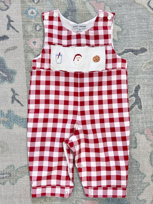 Santa & Cookie Embroidered Red Gingham Longall