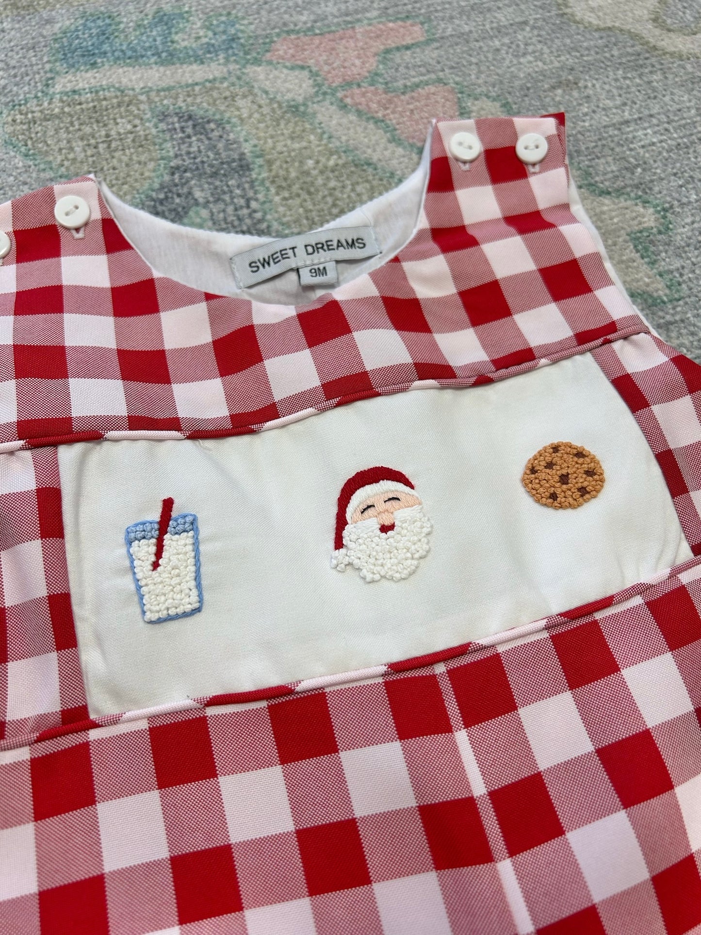 Santa & Cookie Embroidered Red Gingham Longall