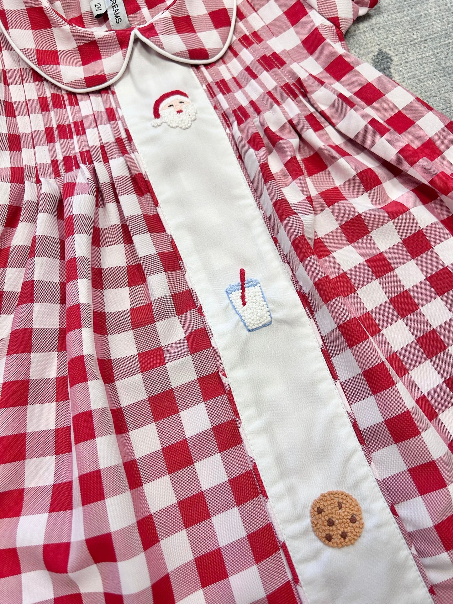 Santa & Cookie Embroidered Red Gingham Dress