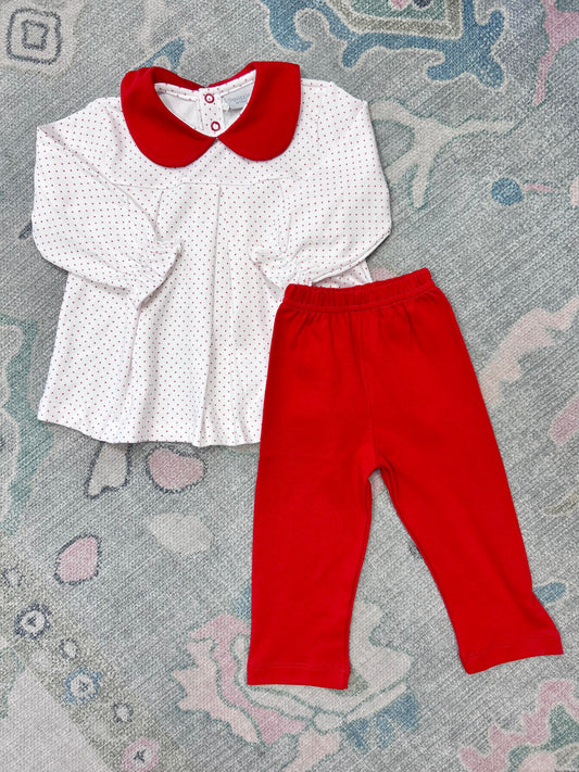 Red Bitty Dot Long Sleeve Dress with Leggings