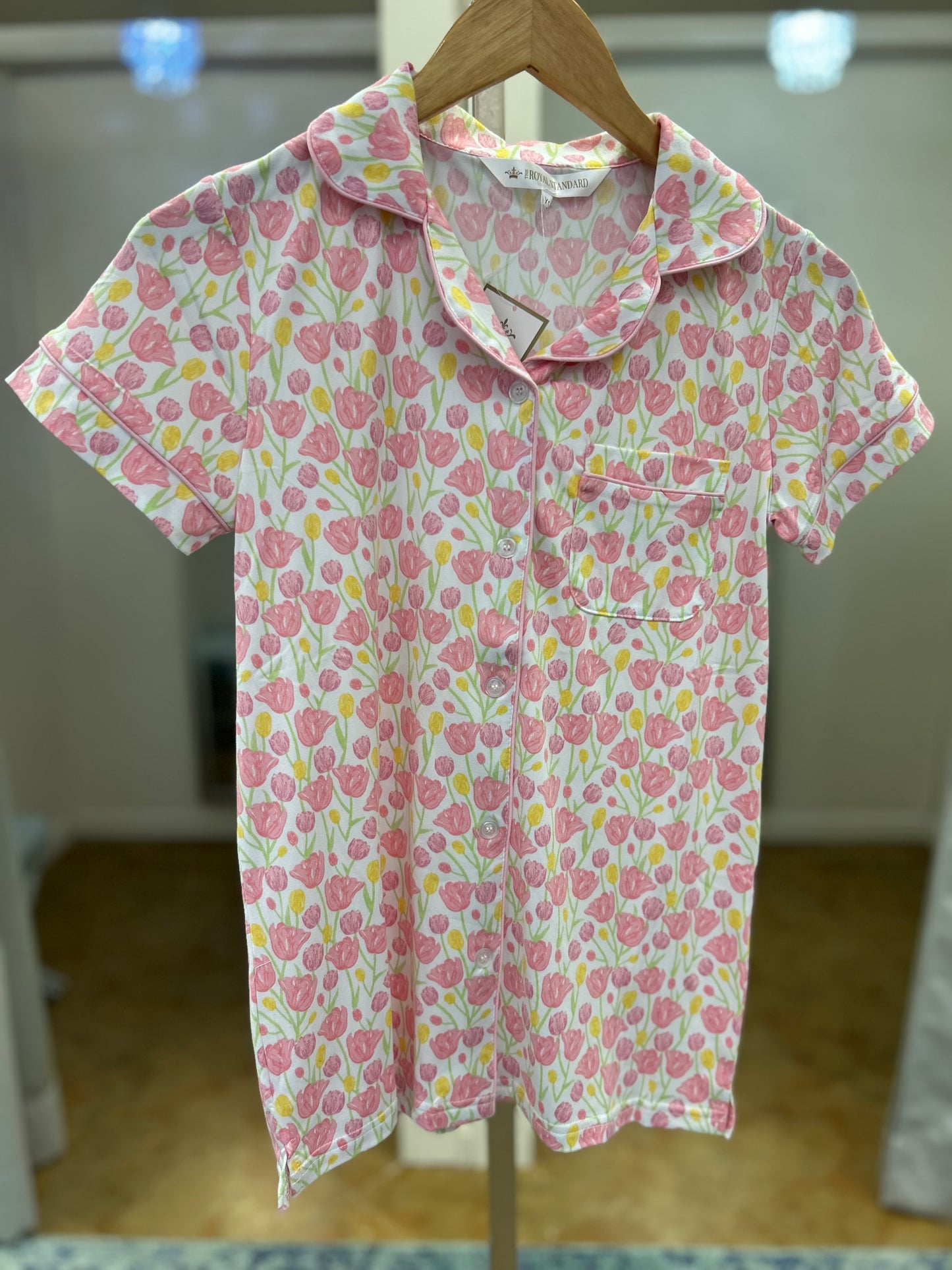 Tulip Fields Short Sleeve Button Up Pajama Top