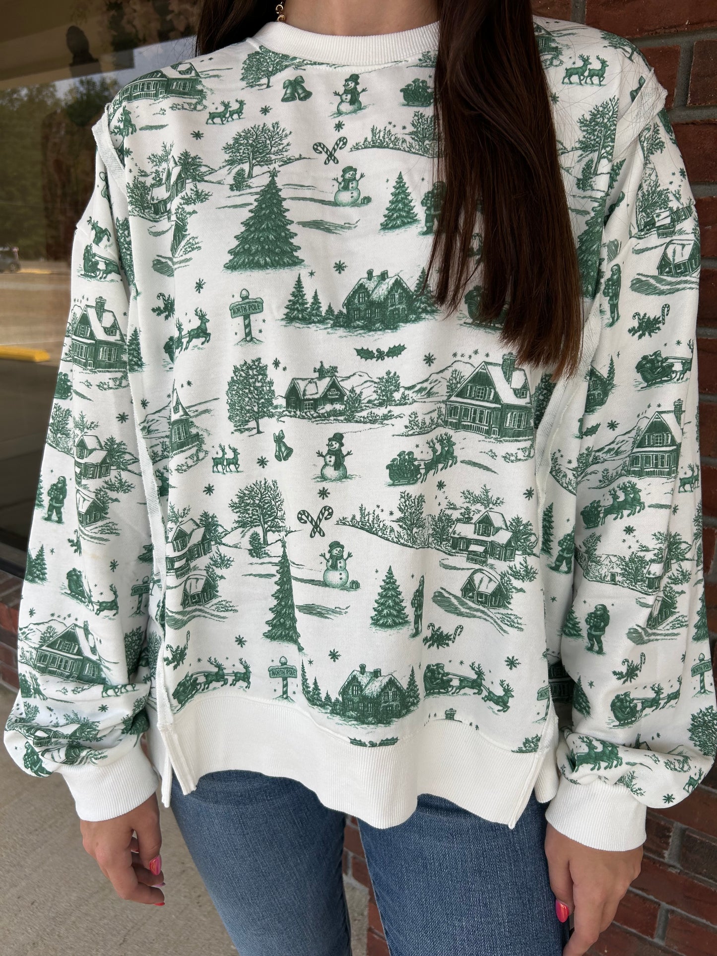 Green Holiday Toile Oversized Top