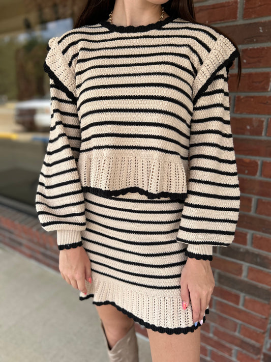 Striped Ruffle Knit Set