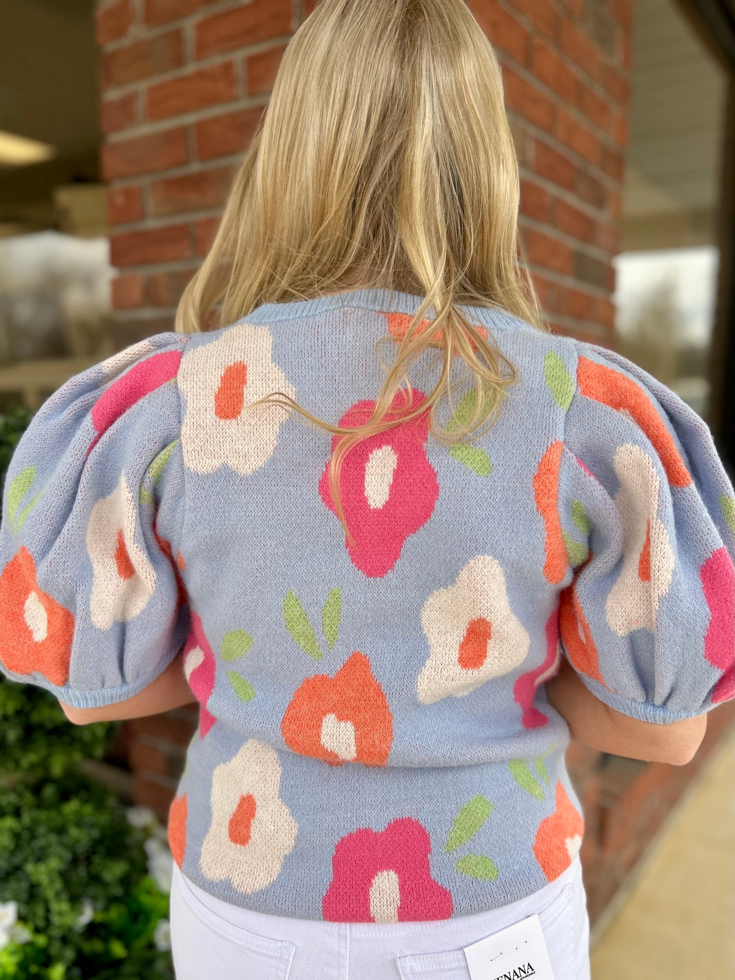 Feeling Retro Floral Pattern Puff Sleeve Sweater Top