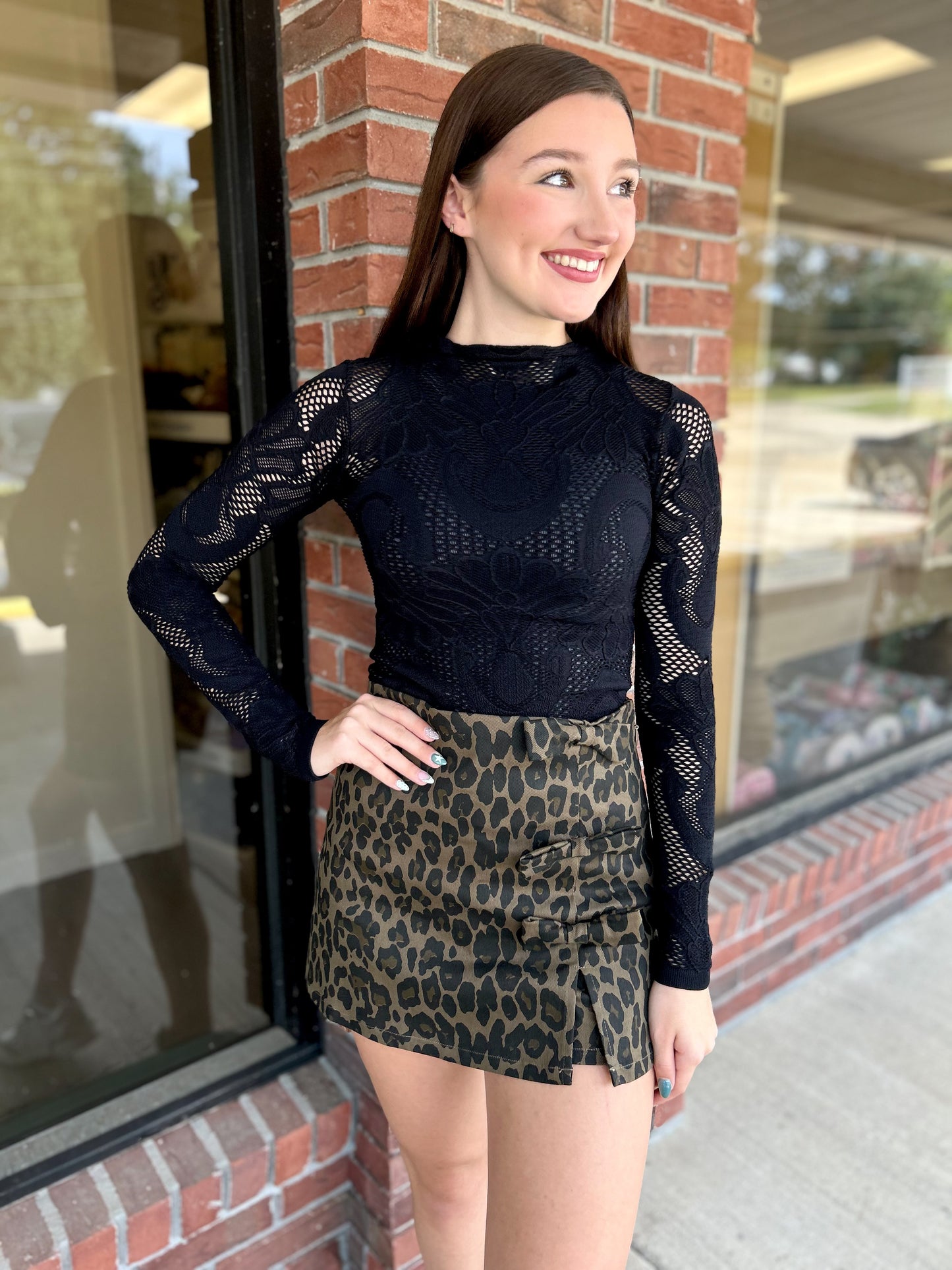 Jacquard Jewel Mock Neck Top - Black