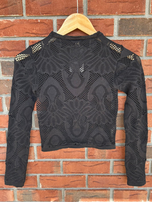 Jacquard Jewel Mock Neck Top - Black